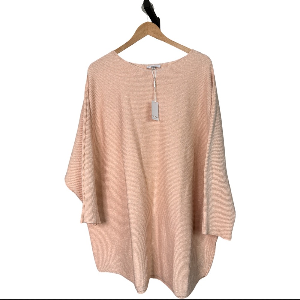 NWT Vila Milano Stretchy Blush Pink Silver Metallic Pullover Tunic Sweater 2X